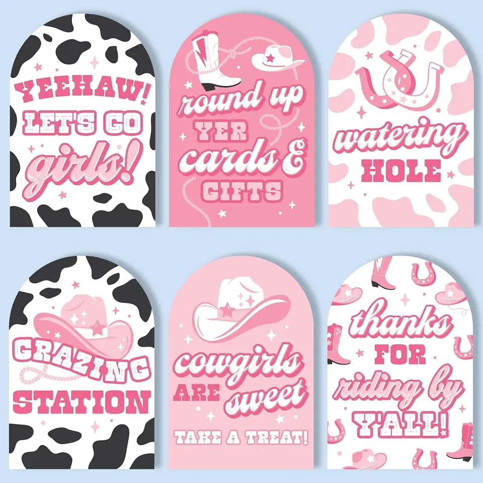 Big Dot of Happiness Rodeo Cowgirl Party Signs with Stand Set, Let's Go Girls Welcome Table Sign Bundle for Food, Drinks, Cards & Gifts, and Favors, Pink Western Birthday Party Table Decor, 6 Ct