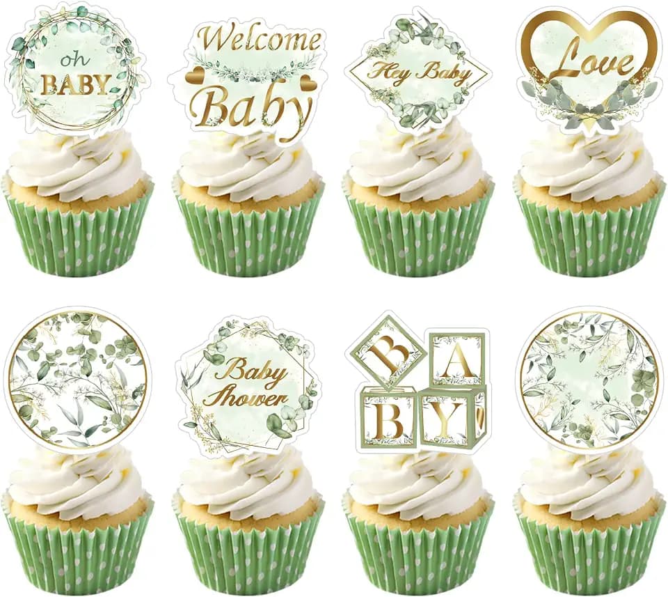 Weecent 48 Pcs Sage Green Baby Shower Cupcake Toppers Oh Baby Cake Toppers