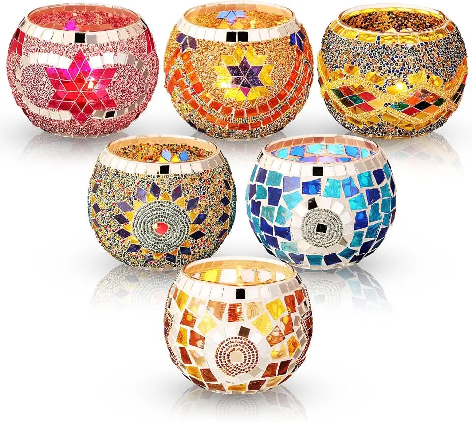 Baderke 6 Pcs Diwali Tealight Candle Holders Glass Votive
