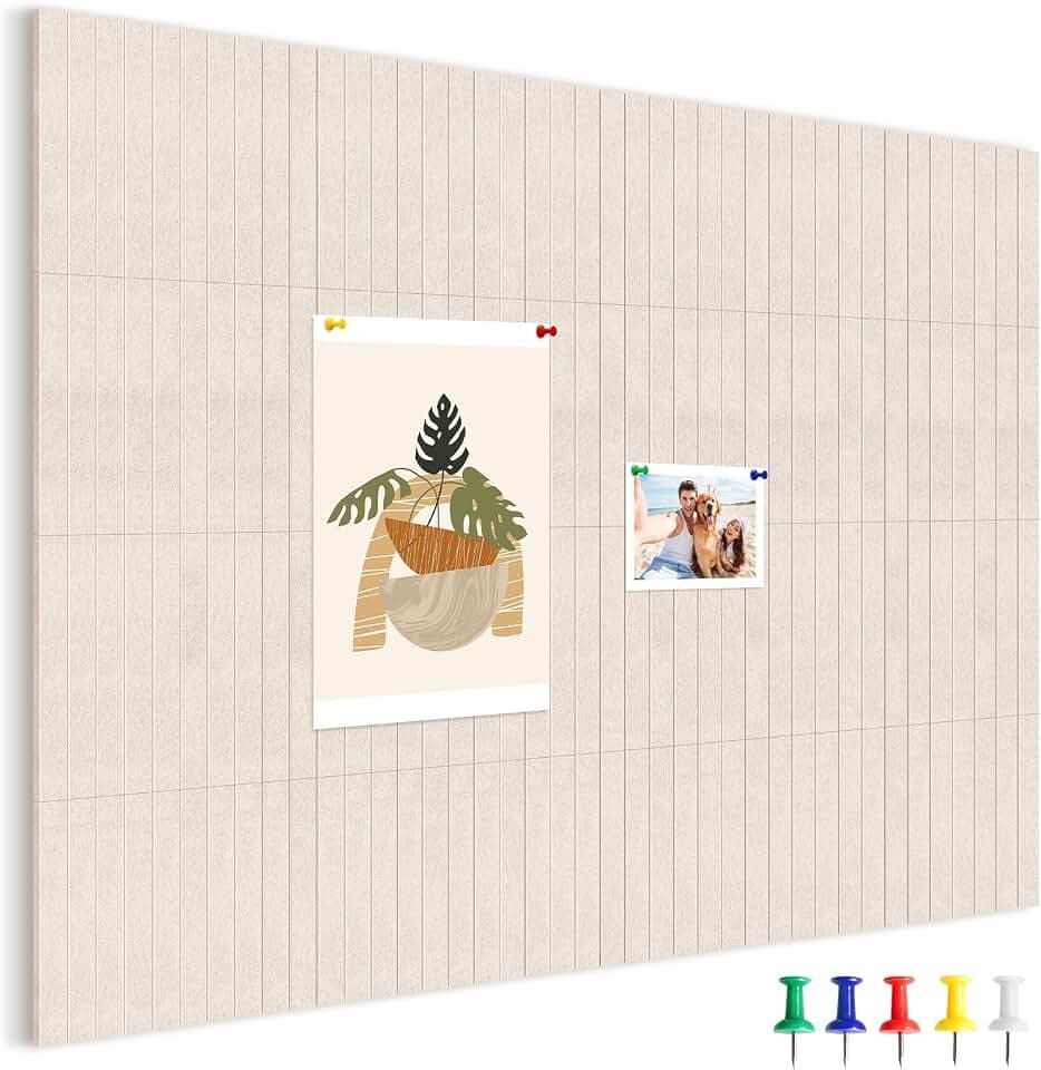 Filz Pinnwand 120 × 80 cm, 16 selbstklebende Filzfliesen, Hellbeige