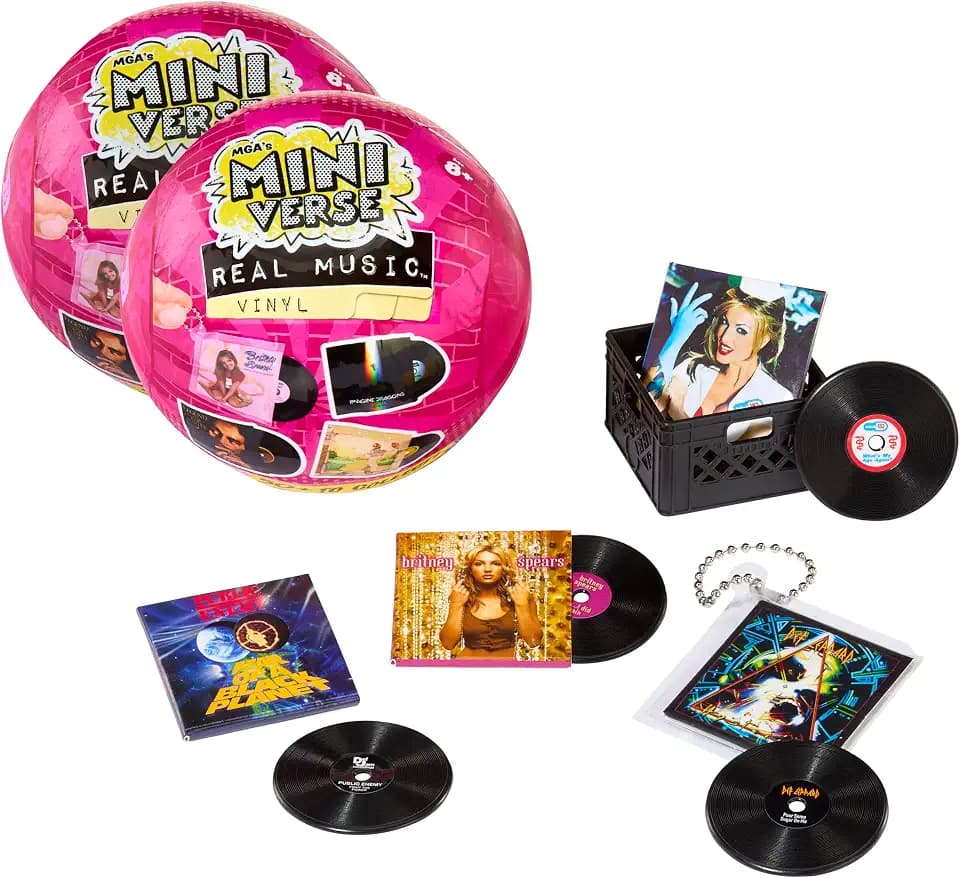 MGA's Miniverse Real Music Vinyl (2 Pack) Blind Pack, 4 Mini Playable Records per Pack, Sleeve & Keychain, Collectors, Gift, Britney Spears, Elton John, TLC, NO DUPLICATES