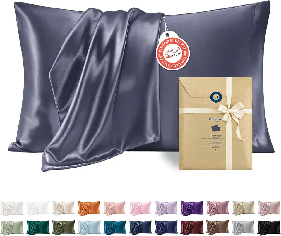 Bedsure Satin Pillowcases Queen Set of 2, Silky Pillow Cases, Blue Granite