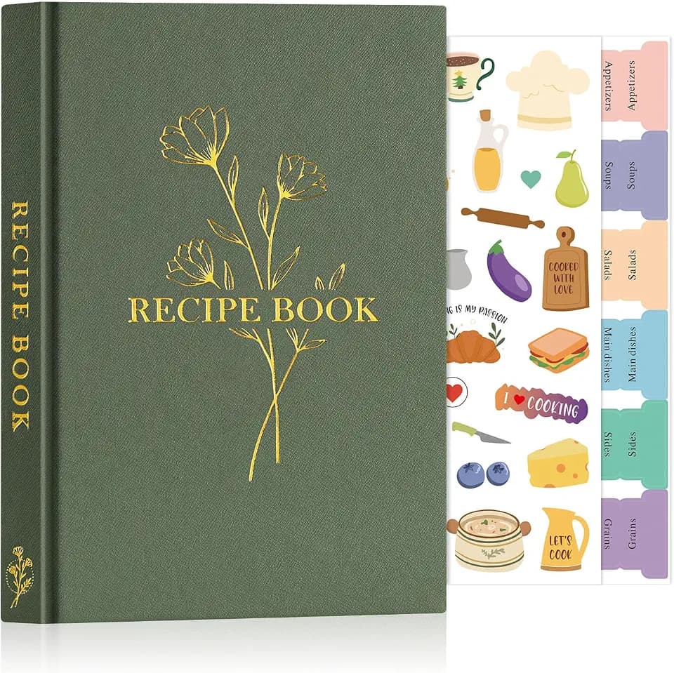 Lanpn Rezeptbuch Kochbuch zum Selberschreiben, A5 Rezepte Buch Hardcover zum Ausfüllen, Rezeptbuch DIY Kochbuch Selbst Schreiben, Recipe Book Backbuch Schreiben Meine Rezepte, Grün, Englisch