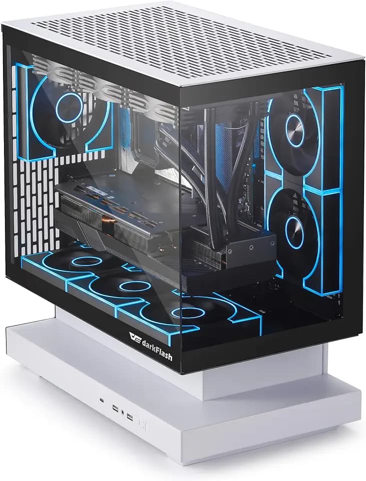 darkFlash FLOATRON F1(2025) Micro-ATX PC Case, 270° Panoramic Floating Gaming Case, Back Connect Support, 3X ARGB PWM Fans, High Airflow, Type-C, Supports 360mm AIO (3 RGB Fans)