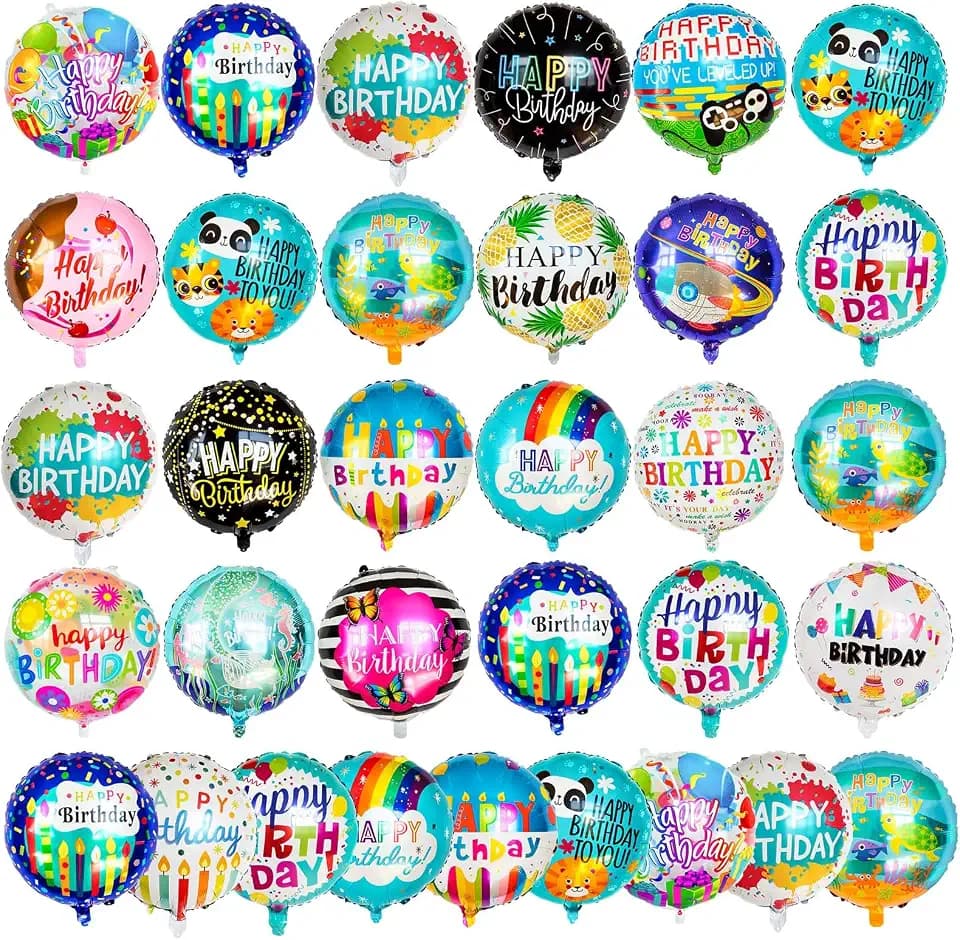 120 Pcs Happy Birthday Balloons, 18IN Round Birthday Mylar Foil Balloon