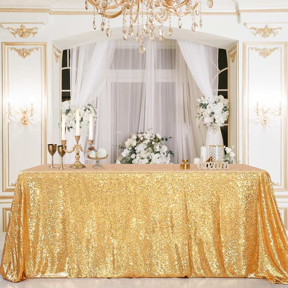 B-COOL Sparkly Drape Tablecloth Gold Tablecloths Sequin Fabric Table Cloth