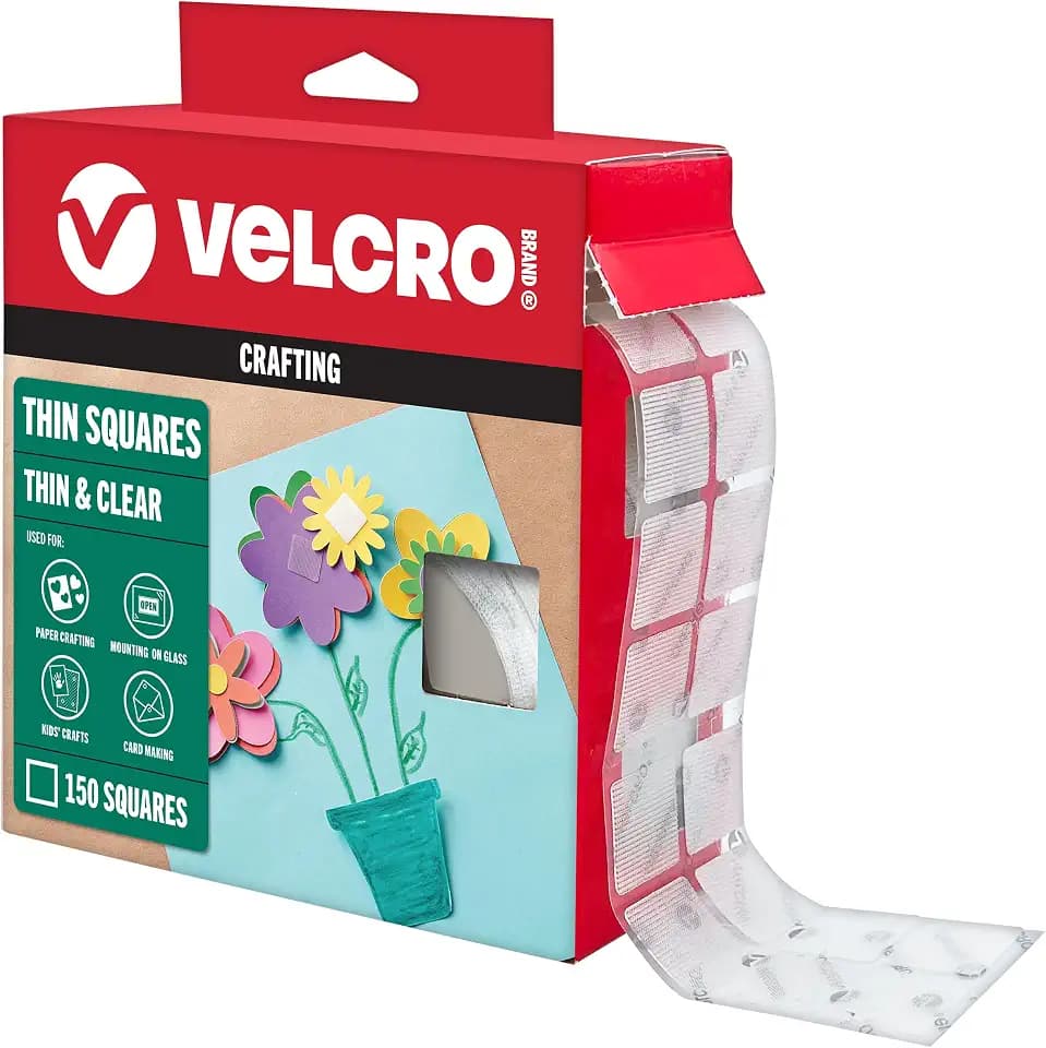 VELCRO Brand Thin Clear Mounting Squares, 7/8 in, 150 Pack