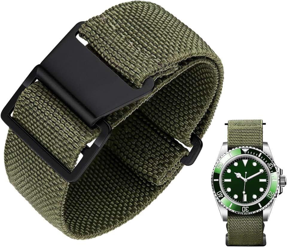 BINLUN Elastisch Nylon Uhrenarmband 18mm 20mm 22mm Parachute Marinetaucher Fabric Stoff-Armbänder Militär Ersatzband für Uhr Damen&Herren - Upgrade Hakenverschluss