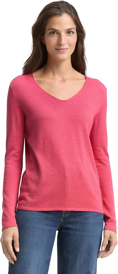 Tom Tailor Damen 1012976 Basic Strickpullover mit V-Ausschnitt (1er Pack)