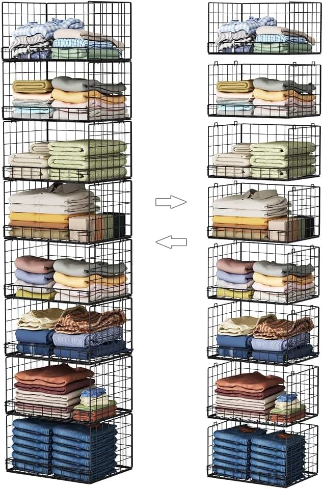 Yociyoga 8-Tier Stackable Closet Organizers and Storage Shelves, Foldable Closet Shelf Organizer, Stackable Storage Bins Drawers for Closet Organizer System, Black(Patent No. 30022416)