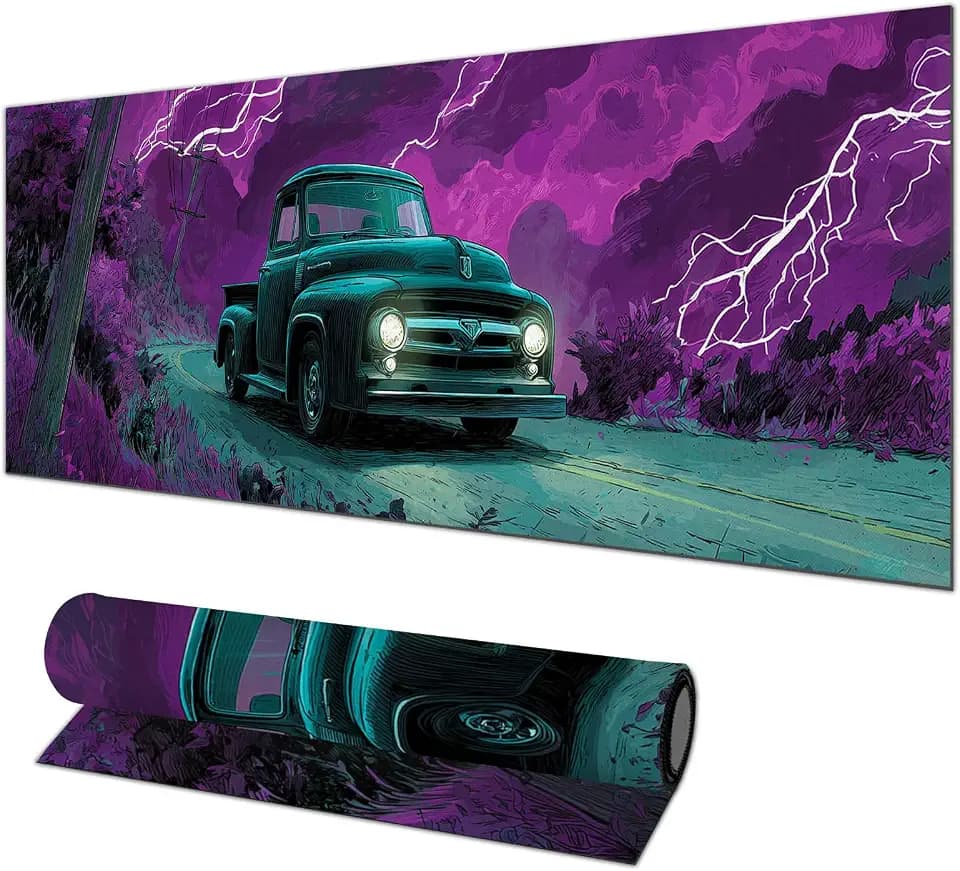 HOMETITUTE Large Mouse Pad 31.5x11.8 Inch Gaming Mousepad Truck Lightning Art Non-Slip Keyboard Desktop Protector Mat XL Mouse Pad for Home Office Laptop Wireless Mice Accessories