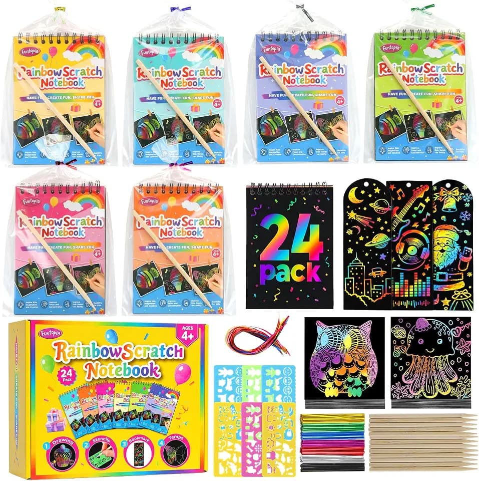 Funtopia Party Favors for Kids 4-8-12, 24Pack Scratch Art Rainbow Notebooks
