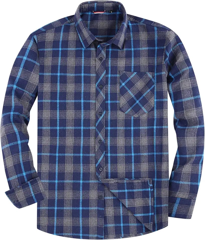 JupiterSecret Flanellhemd Herren, Langarm Kariertes Hemd Regular Fit mit Button Down Kragen und Brusttasche