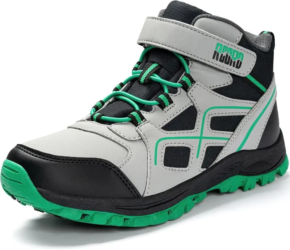 R CORD Hook and Loop Kids Hiking Boots Waterproof, Anti Slip TPR Sole with Toe Cap, Durable Outdoor Boots for Boys Girls, Easy On Off Kids Hiking Boots for Rainy Walks, Muddy Trails, Puddles, and Backyard Adventures