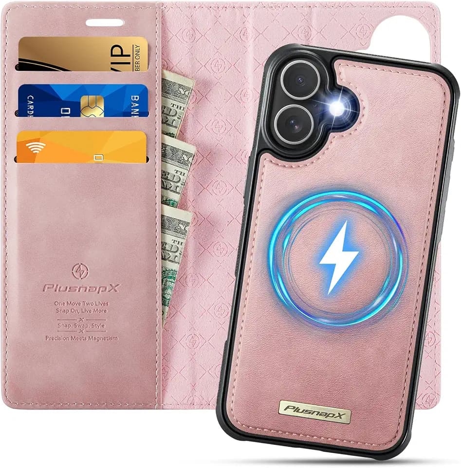 for iPhone 16 2-in-1 Detachable Wallet Phone Case, Pink