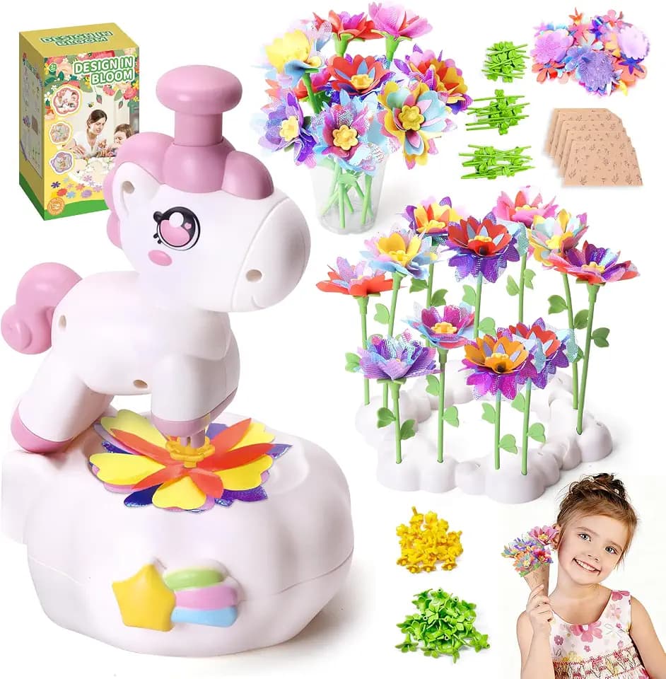 Flower Craft Kit for Kids 4-8, DIY Fabric Bouquet Set, Unicorn Press Toy