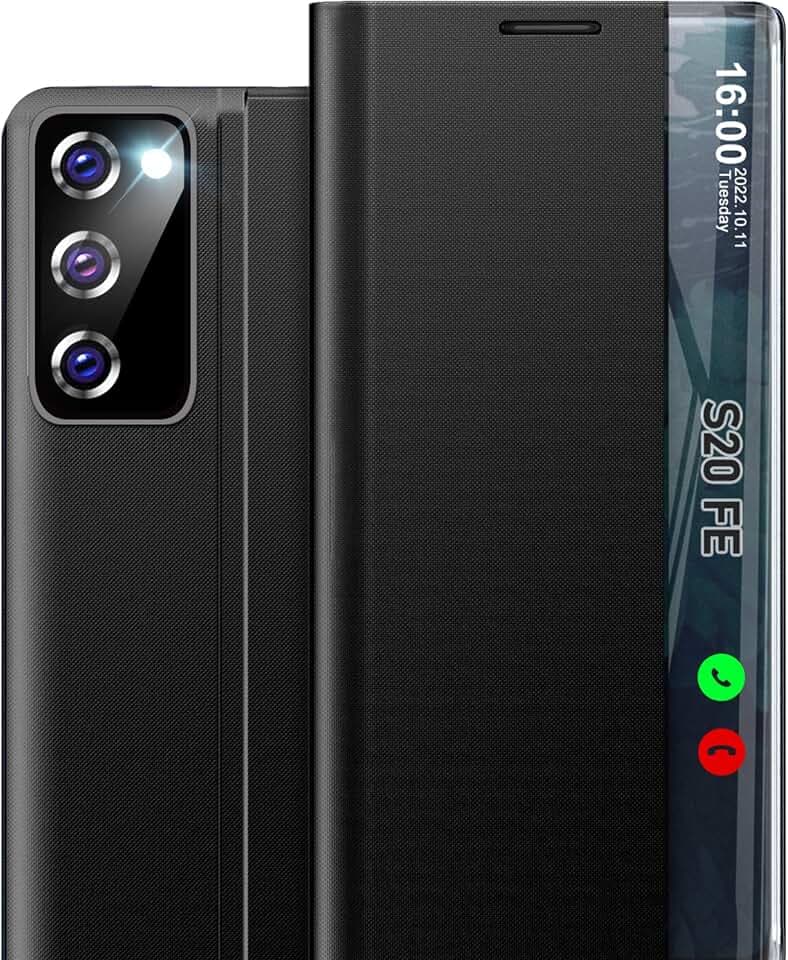 Handyhülle für Samsung Galaxy S20 FE 5G, klare Sicht, luxuriös, schlank, spiegelnd, S20 FE Hülle mit Ständer, Leder, harte Polycarbonat, Flip, stoßfest, Schutzhülle für Samsung S20 FE 5G