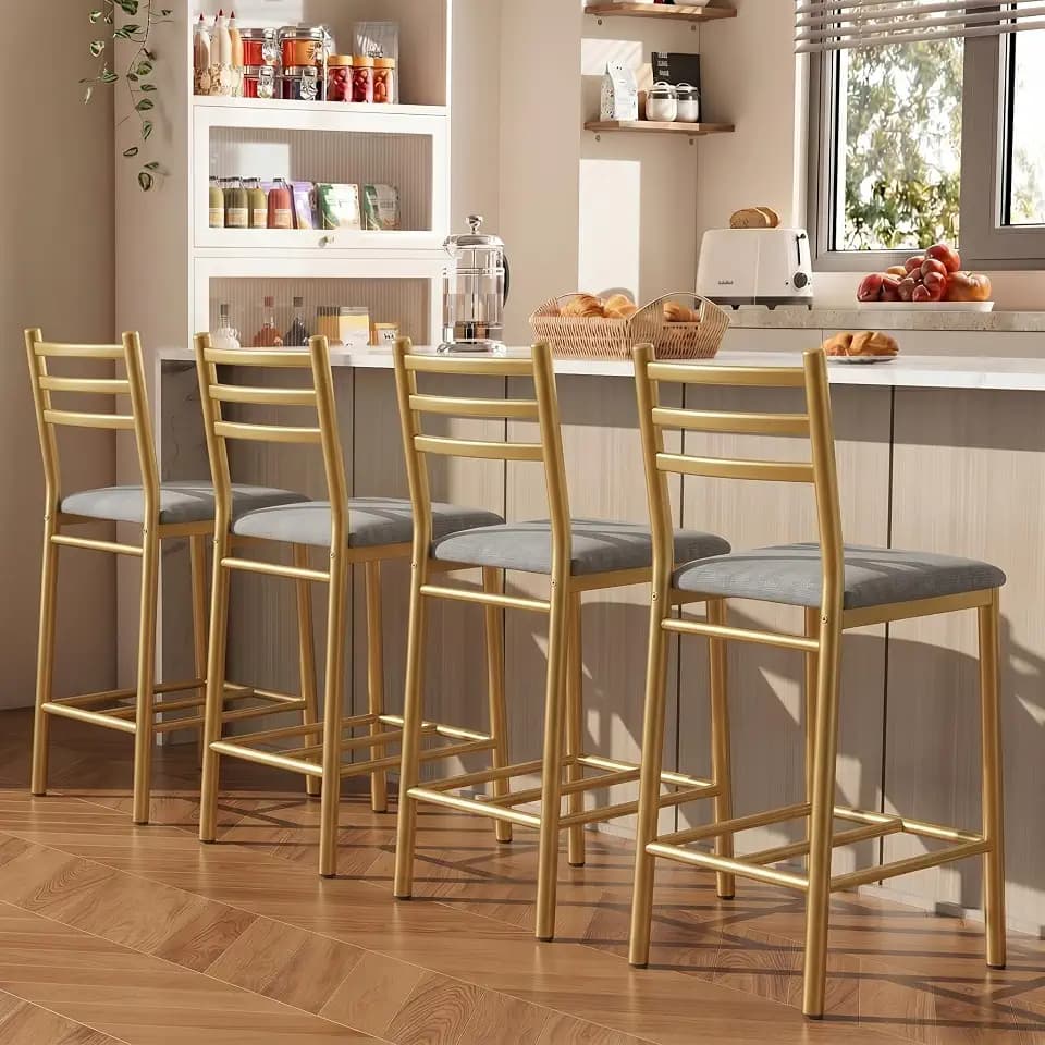 Garvee Bar Stools Set of 4, Counter Stools with Back & Thick Cushion
