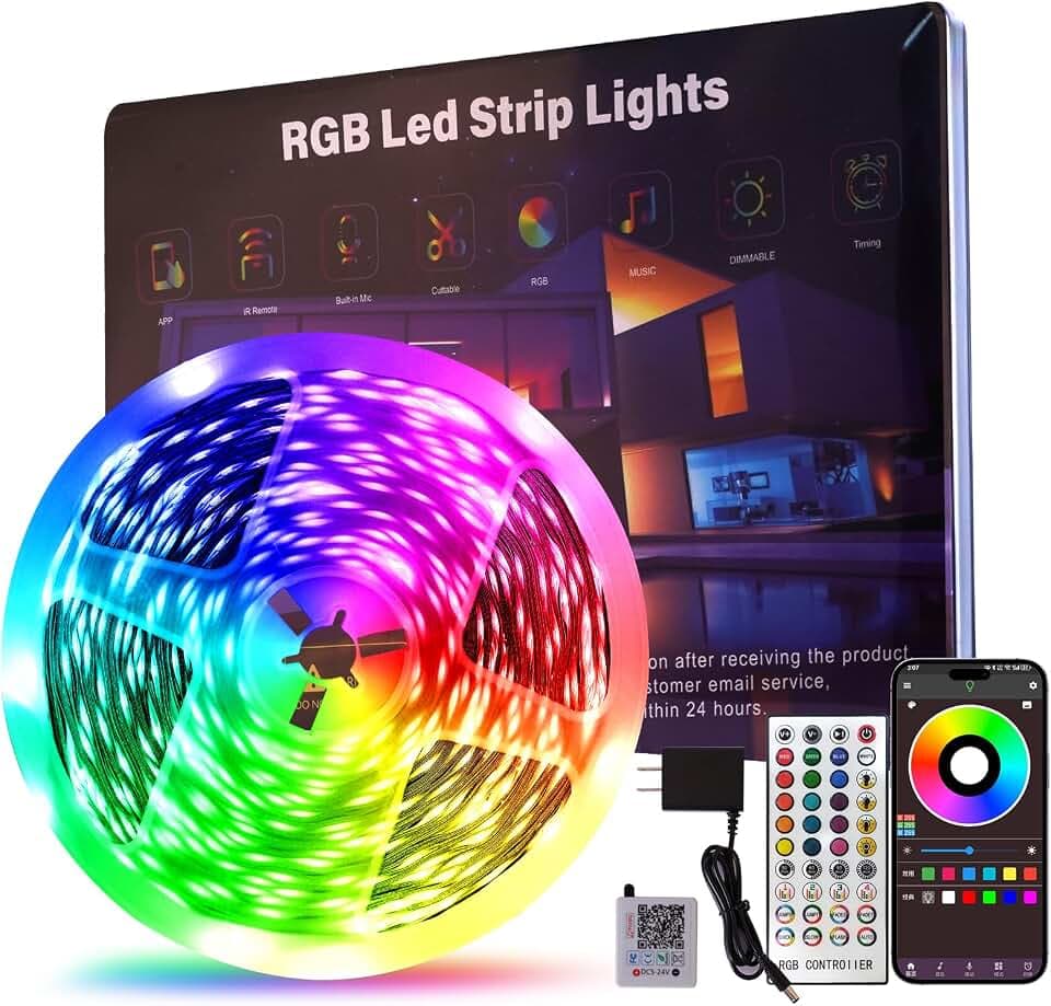 100 FT LED Lights For Bedroom,With 44 Key Infrared Remote Control And Bluetooth Application Smart LED Strip Lights, Music Synchronous Color Changing Light Strip, Used For Room Kitchen Party Decoration