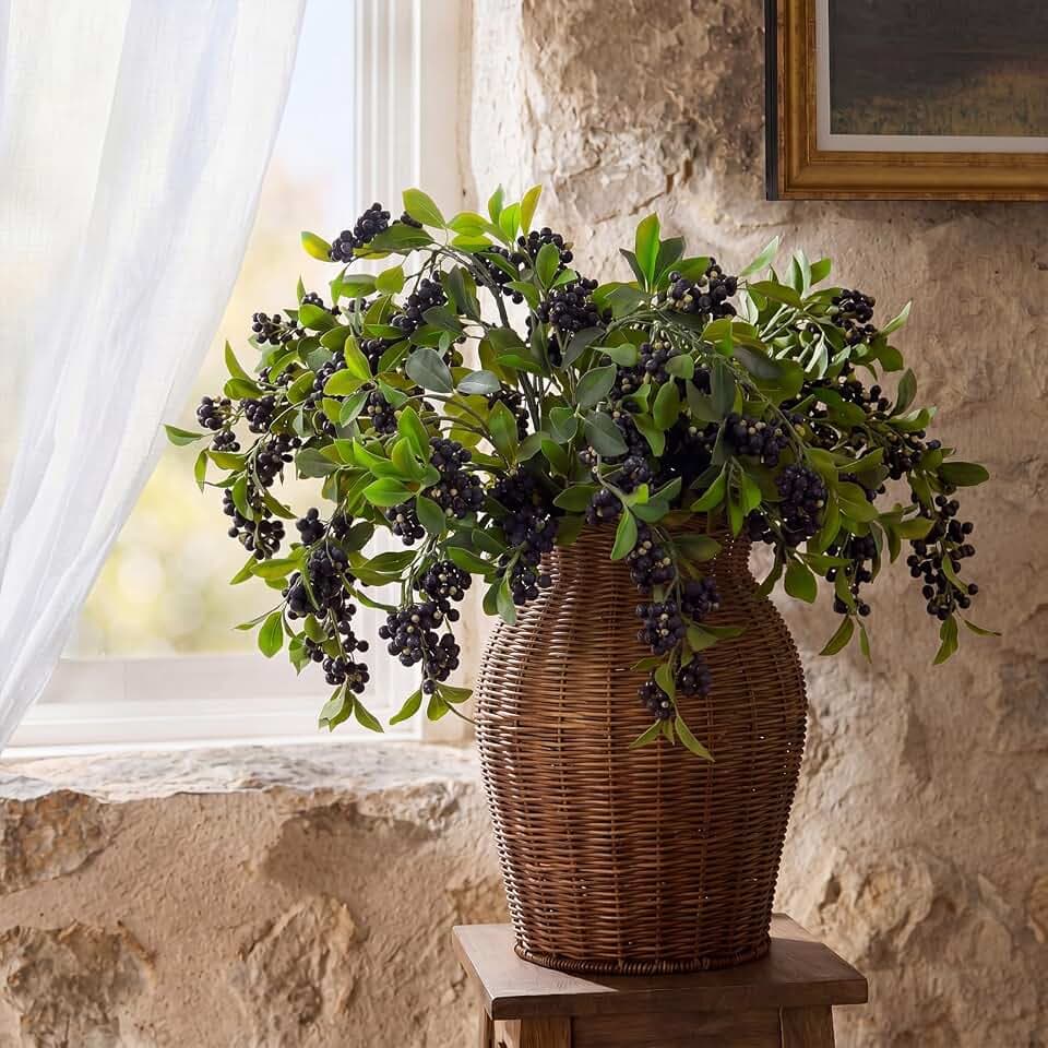 6 Pack Artificial Blueberry Stems, 35.4'' Long Faux Berries Picks
