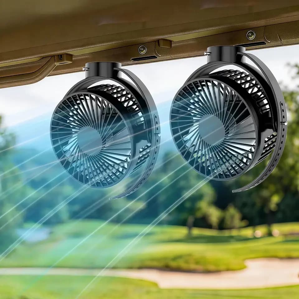 Magnetic Golf Cart Fan with Heavy-Duty Strap, 12000mAH Battery Operated Portable Fan with 3 Speeds, LED, Timer, Magnet, Suitable for EZGO Club Car Yamaha, Golf Cart & Camping Accessories 2026