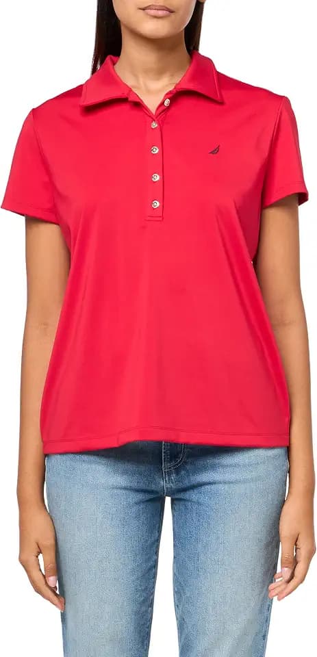 Nautica Women's Short Sleeve Collared Cotton Interlock Soft Touch Polo