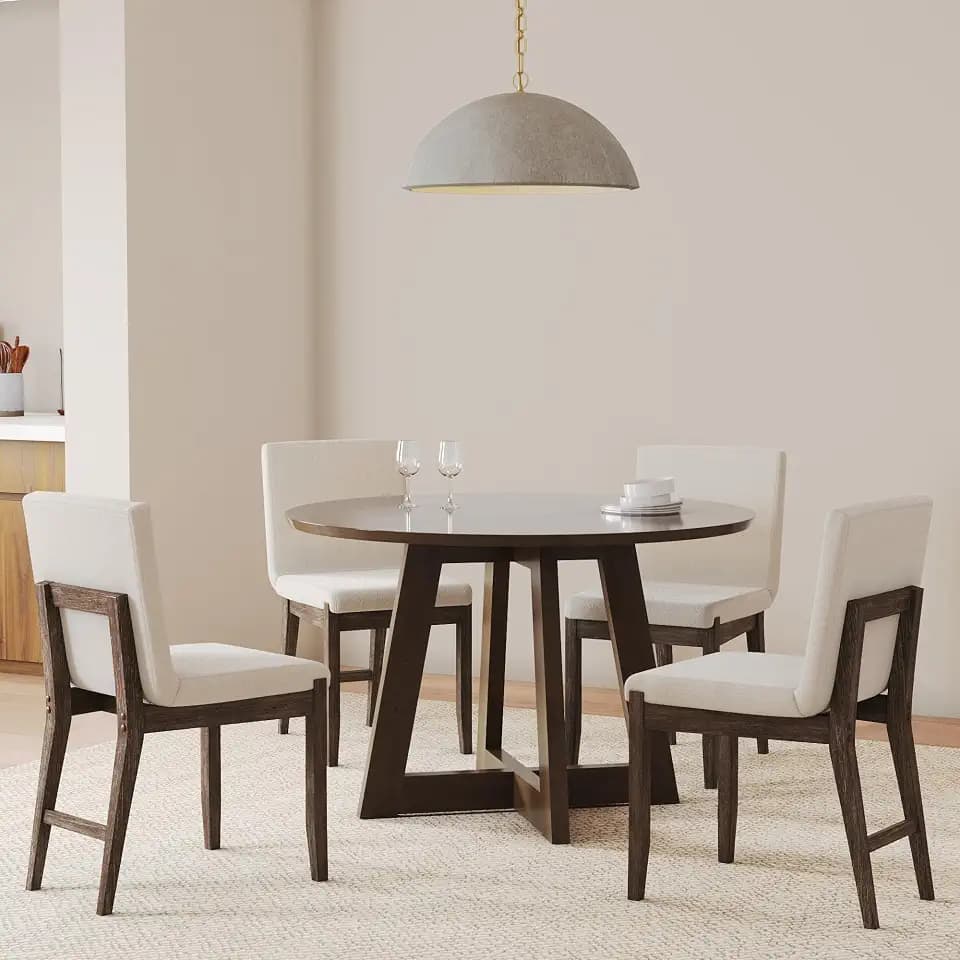Nathan James Gracie Scandinavian Dining Chair with Cushion, Boucle Dining Chair with Solid Wood Frame, Cream Boucle/Dark Brown, Set of 4