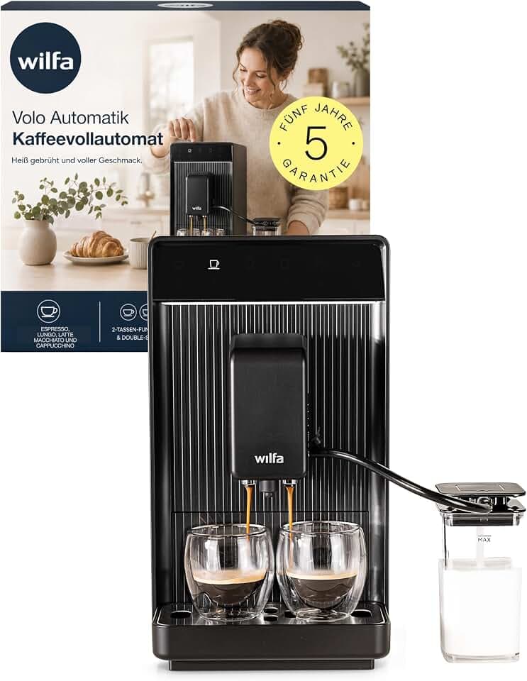 Wilfa Volo Automatic Kaffeevollautomat I Kompakter Vollautomat mit Milchsystem & 1,5L Wassertank I 5 Mahlgrade, Double Shot & 2-Tassen-Funktion I Espresso, Cappuccino & Latte auf Knopfdruck