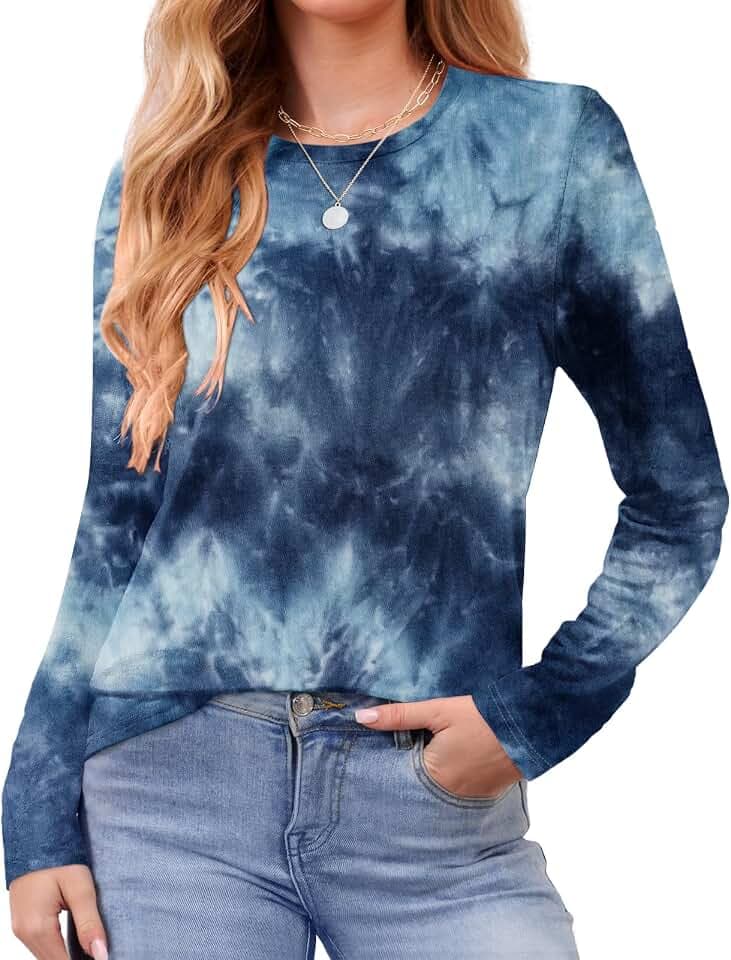 Elesomo Womens T-Shirt Crewneck Cotton Blend Tops Fall Clothes