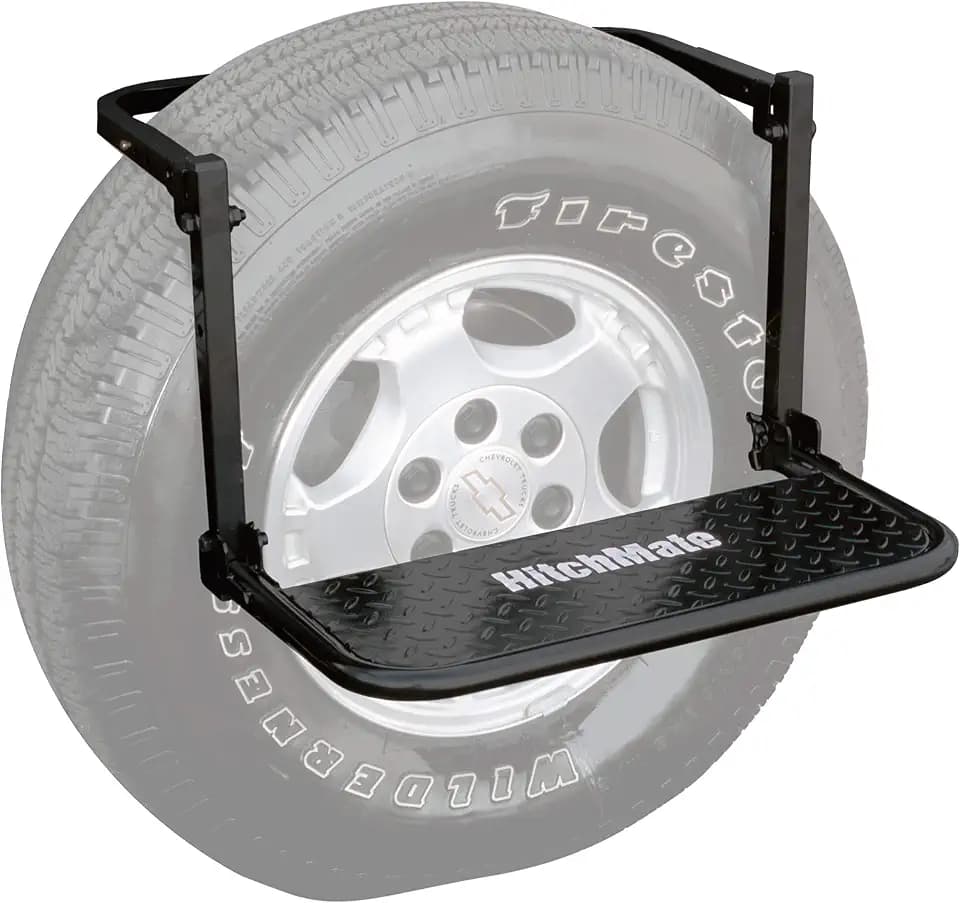 HitchMate Heininger TireStep – Adjustable Step for SUVs, RVs & Trucks, Fits Tires Up to 12.5" Wide, 22"x10" Platform, 400 lb Capacity, Folds Flat, Storage Bag Included, Easy Roof & Engine Access