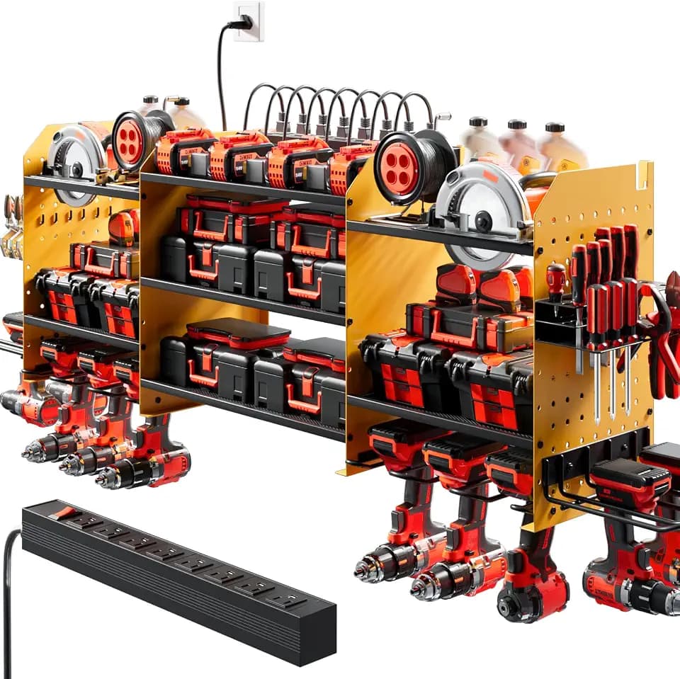 Upgraded Large Power Tool Organizer Wall Mount with Charging Station