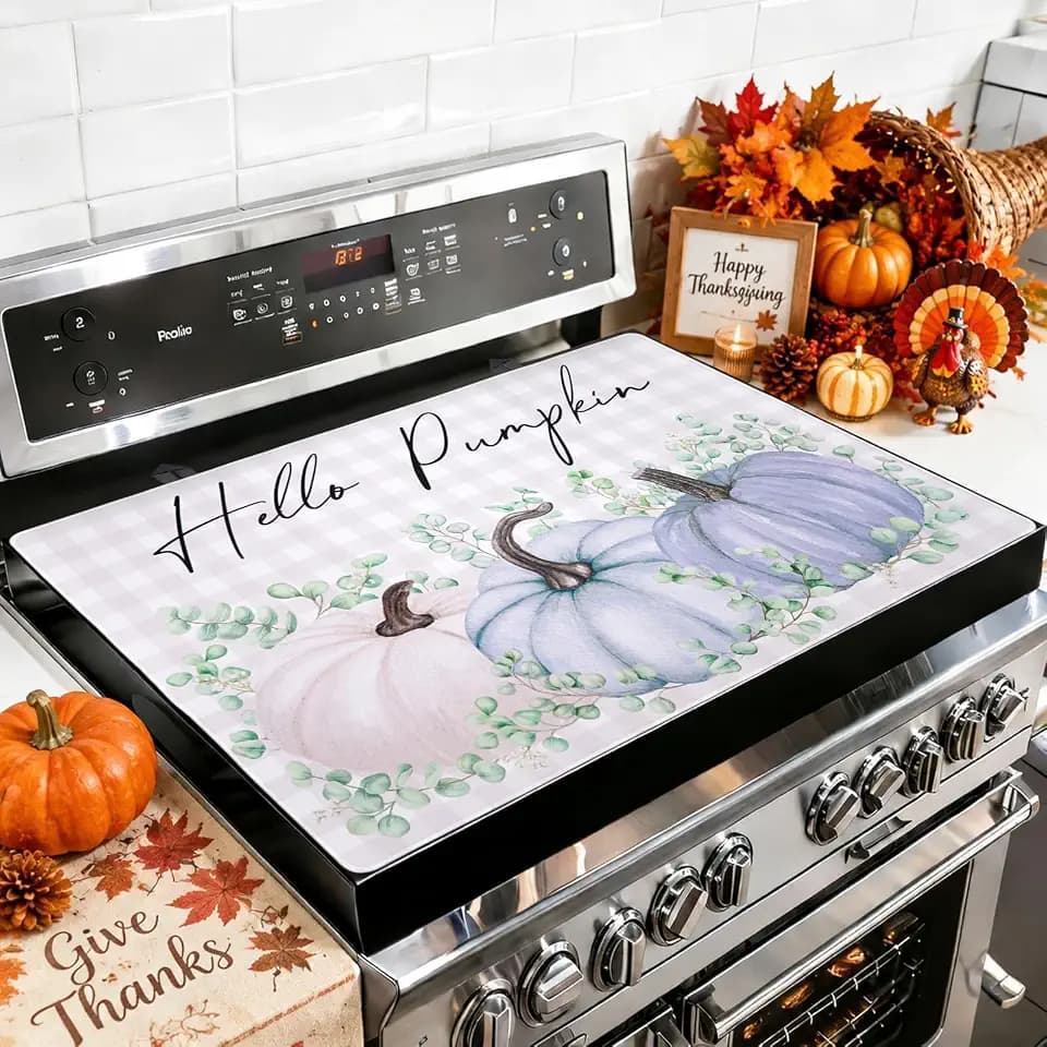 Fall Pumpkin Stove Top Covers for Electric Stove, Glass Cooktop Protector Heat Resistant Stovetop Mat for Kitchen Decor 28 x 20 Inch