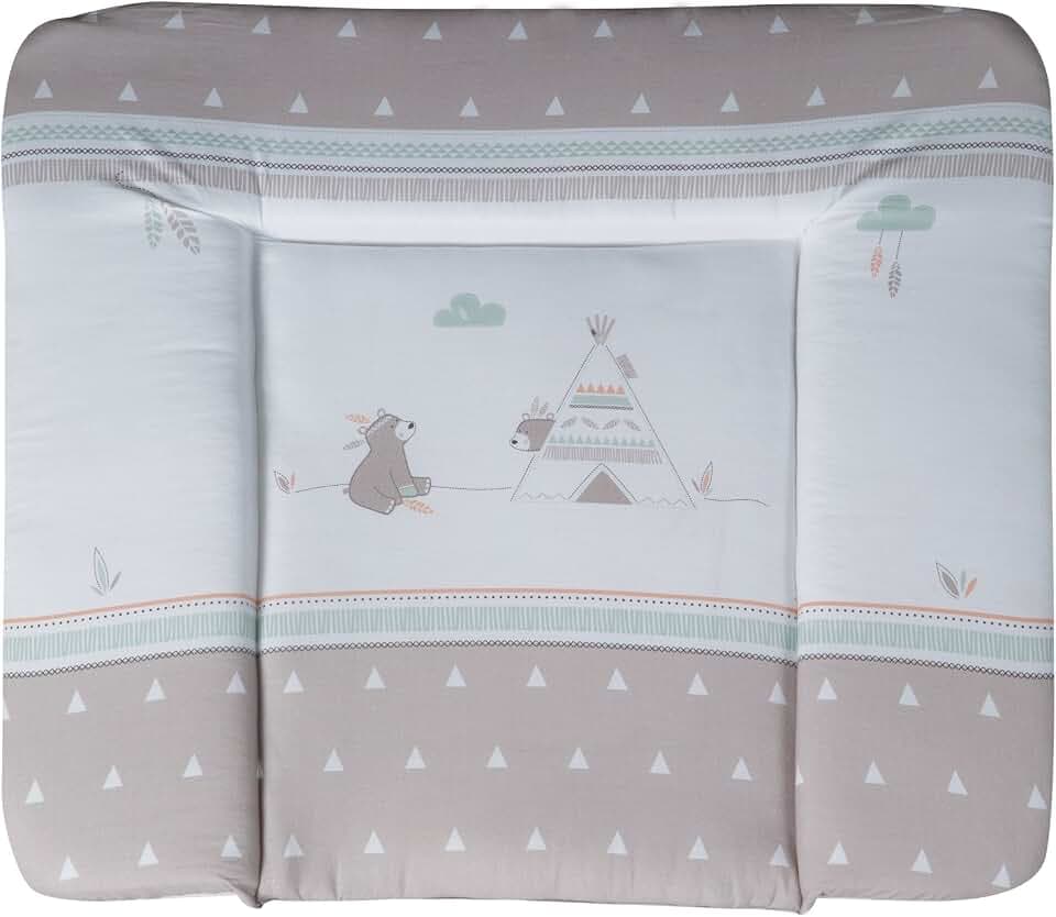 roba Wickelauflage Indibär 85 x 75 cm - Weiche Wickelunterlage mit Bären Motiv - Wickeltischauflage PU beschichtet - Grau / Braun