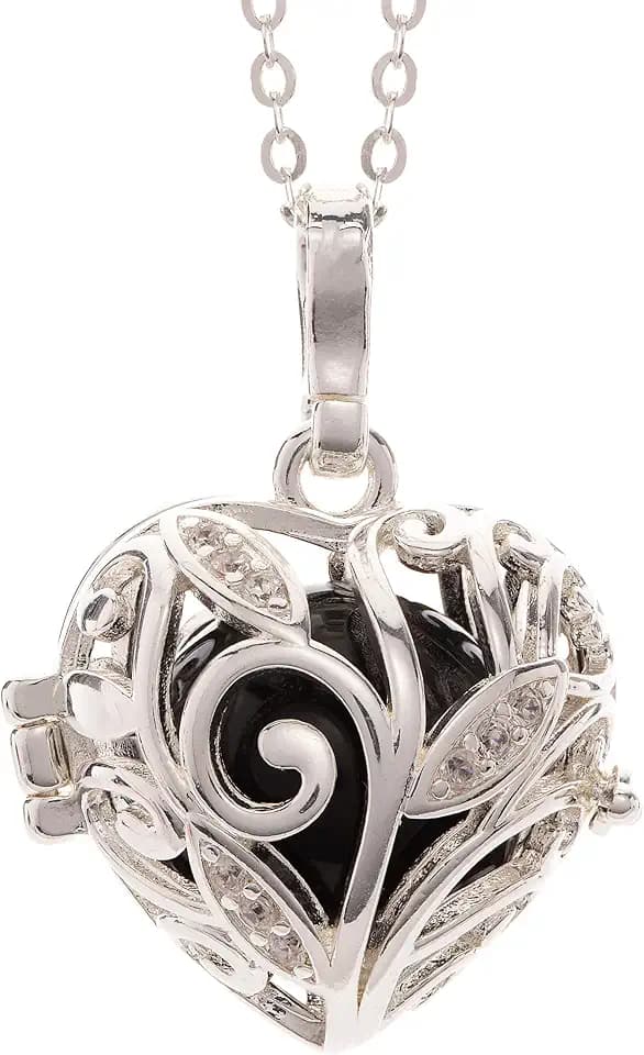 PYA Angel Caller Engelsrufer Kette mit Anhänger und Klangkugel aus 925 Sterling Silber 45cm Spiritueller Schmuck für Damen mit Herz - Kettenanhänger und Schutzengel- Halskette.