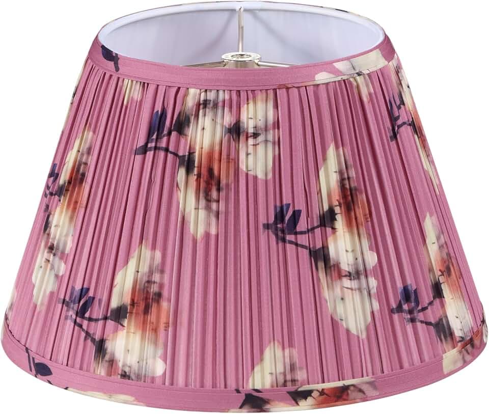 Aspen Creative 33173, Hardback Empire Transitional Spider Lamp Shade, Mushroom Pleated Pink with Yellow Floral Print Designed Fabric, 7" Top x 12" Bottom x 8" Slant Height
