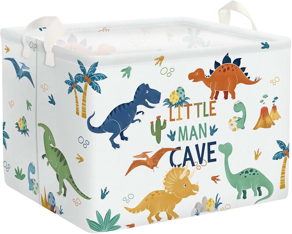 Clastyle Large Boho Dinosaur Pterosaur Boy Book Toy Storage Basket Dino Palm Tree Clothes Laundry Hamper for Kid Room Nursery, Colorful 36L