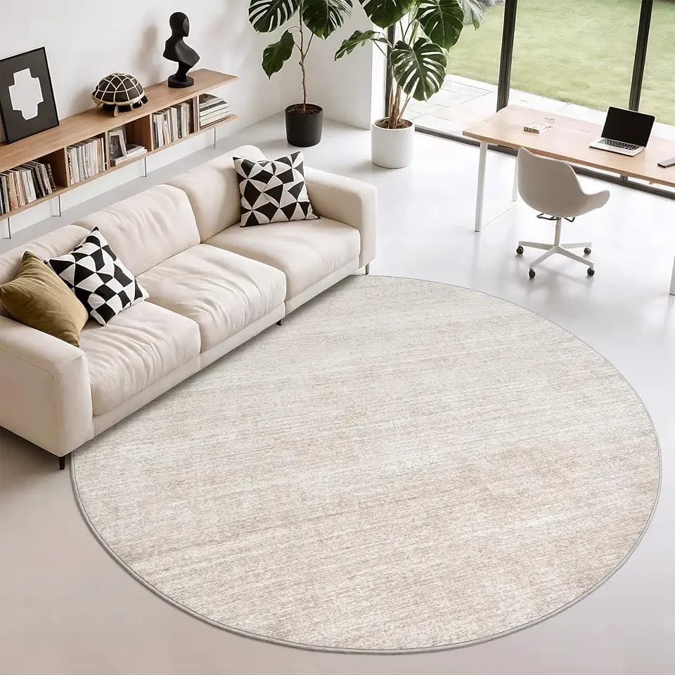 Valenrug Round Rugs 6ft, Circle Washable Area Rugs for Living Room, Beige