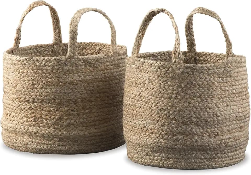 Signature Design by Ashley Brayton Jute Basket Set of 2 with Handles