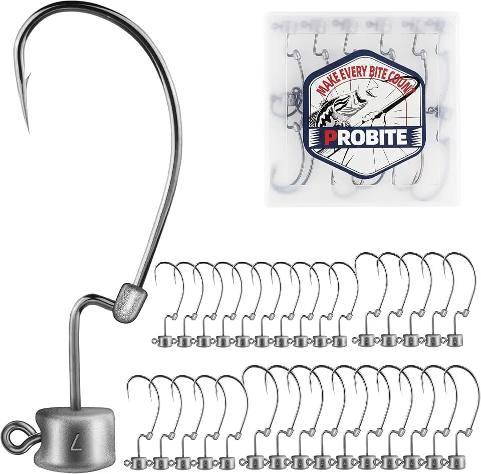 Weedless Ned Rig Jig Heads, Mushroom Head Finesse Jig Heads with Molded Bait Keeper, Anti-Snag Curved Hook, Suitable for Freshwater & Saltwater Fishing, 25/30PCS