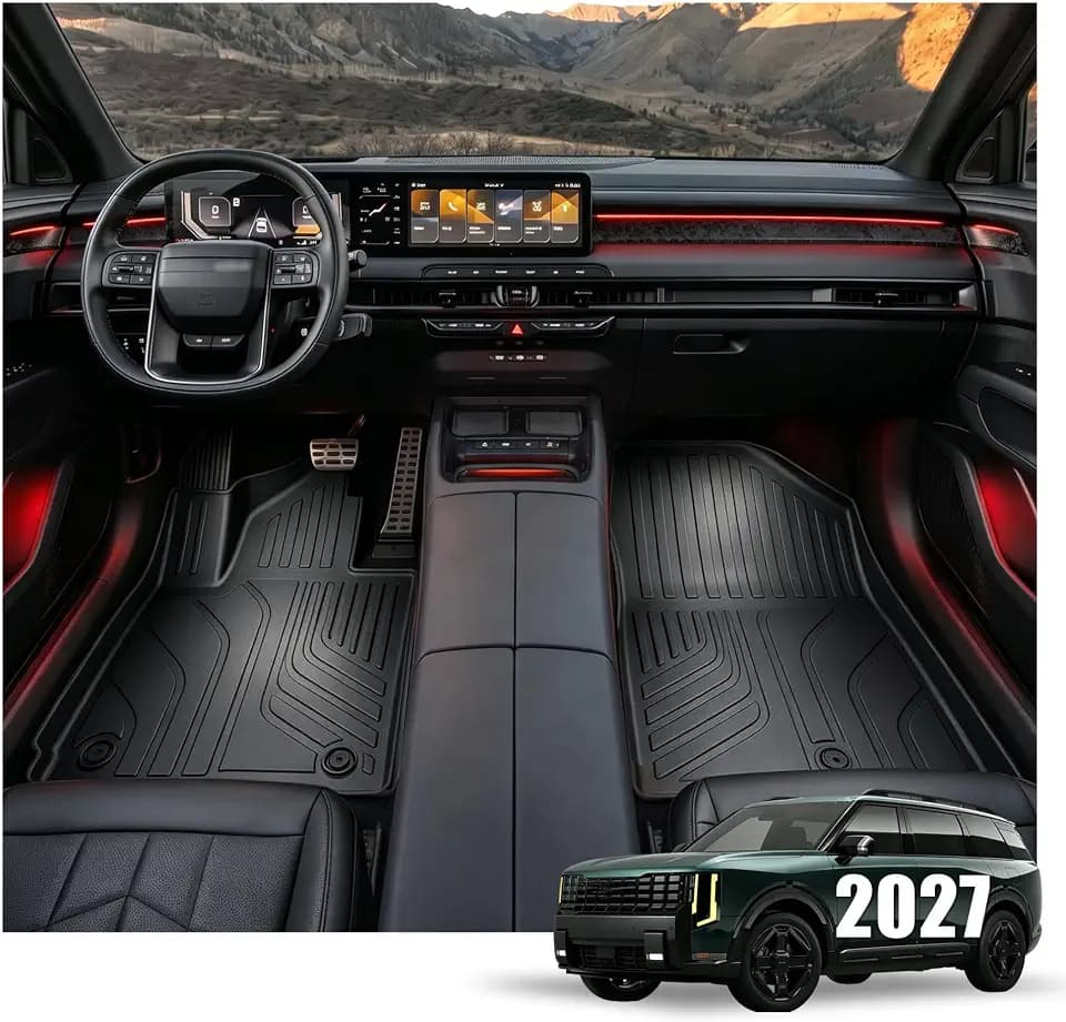 Custom Fit All Weather TPE Floor Mat for 2027 Kia Telluride Hybrid (7/8 Seats, Driver/Passenger Single Mat), Waterproof Anti-Slip Floor Liner