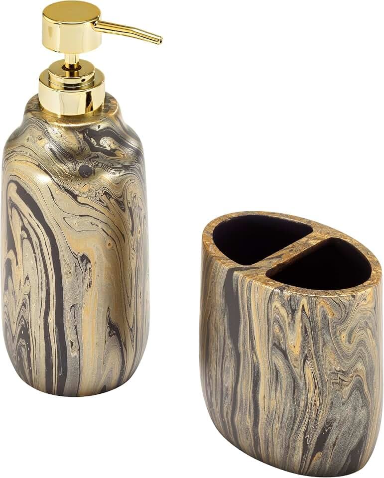Nicole Miller - Resin Bathroom Set, Resin Lotion Pump & Toothbrush Holder