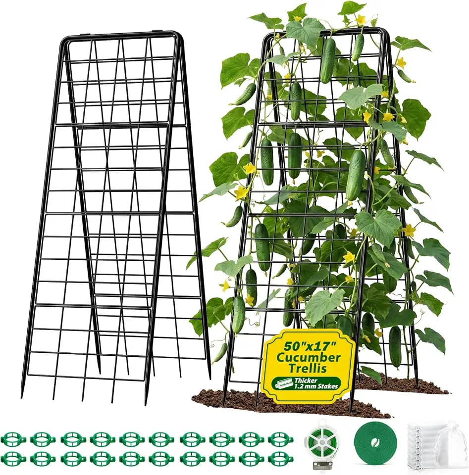 Heavy Duty 2 Pack 50"x17" Adjustable A-Frame Trellis for Climbing Plants Outdoor, Metal Rust-Proof Garden Trellis, Dense Grid Climbing Frame Trellis for Raised Beds, Cucumber, Tomatoes Outdoor