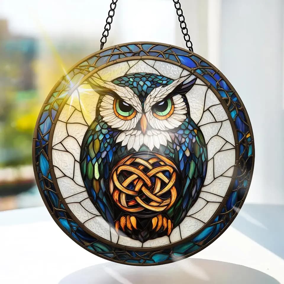 Bimkole Tier Buntglas Sonnenfänger Fensterschmuck hängend - Adler Fensterdeko Hängend - für Garten, Fenster und Tür, Weihnachten, Handgefertigter Sonnenfänger Dekor 20x20 cm