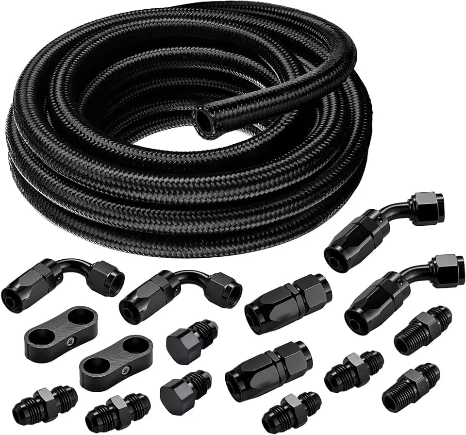 EVIL ENERGY 8AN Fuel Line Kit, 8AN Hose Nylon Braided Fuel Line Hose Fitting Kit CPE Transmission Cooler Line 10FT