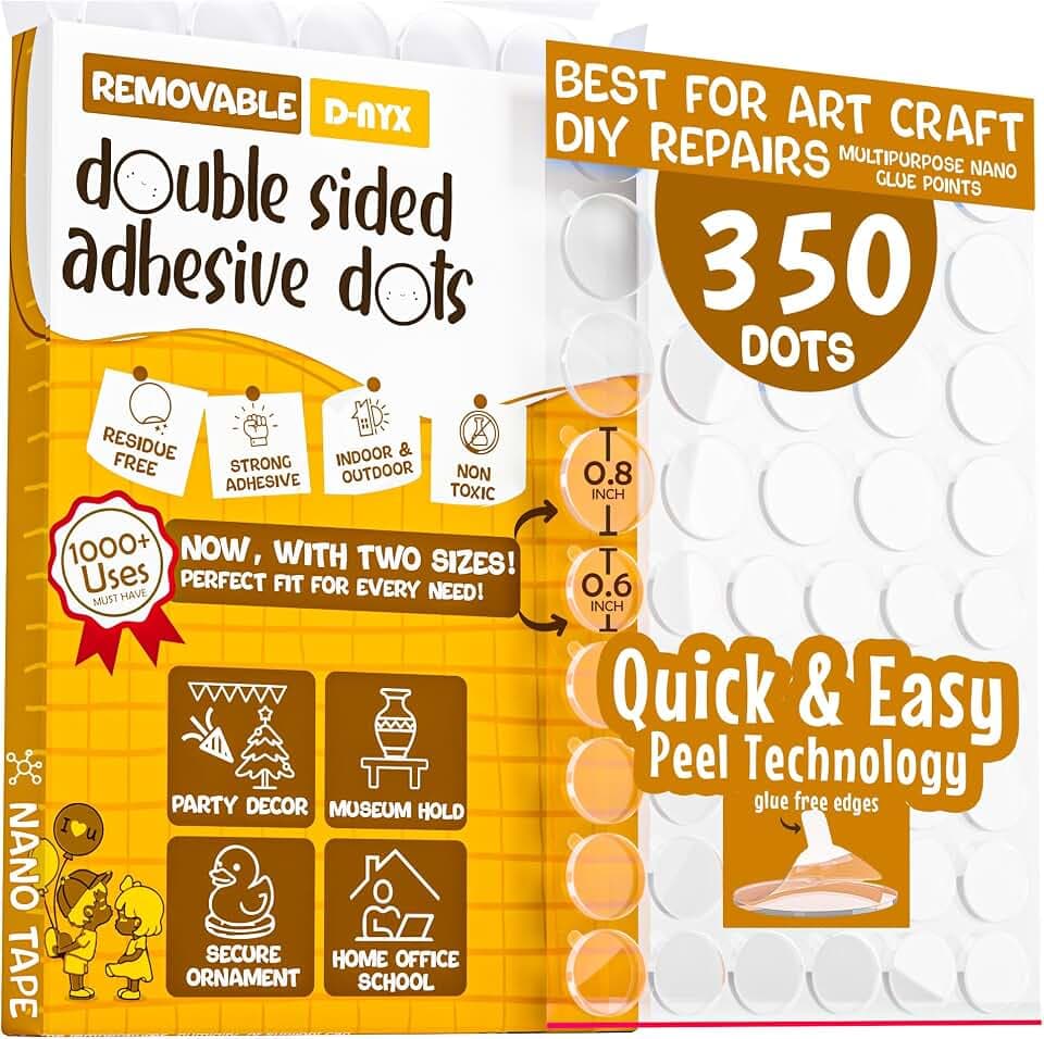 D-NYX Double Sided Tape Adhesive Dots Stickers 280, 350, 450, 550 or 700 Pack Removable Putty No Trace Clear Sticky Tac Blue Sticky Tack Balloon Tassels Picture Hanging Strips (350 Sticky Dots)