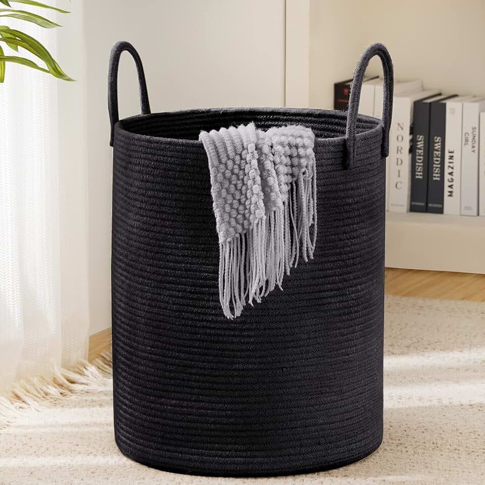 YOUDENOVA Woven Rope Laundry Hamper Basket, 72L Blanket Basket for Nursery