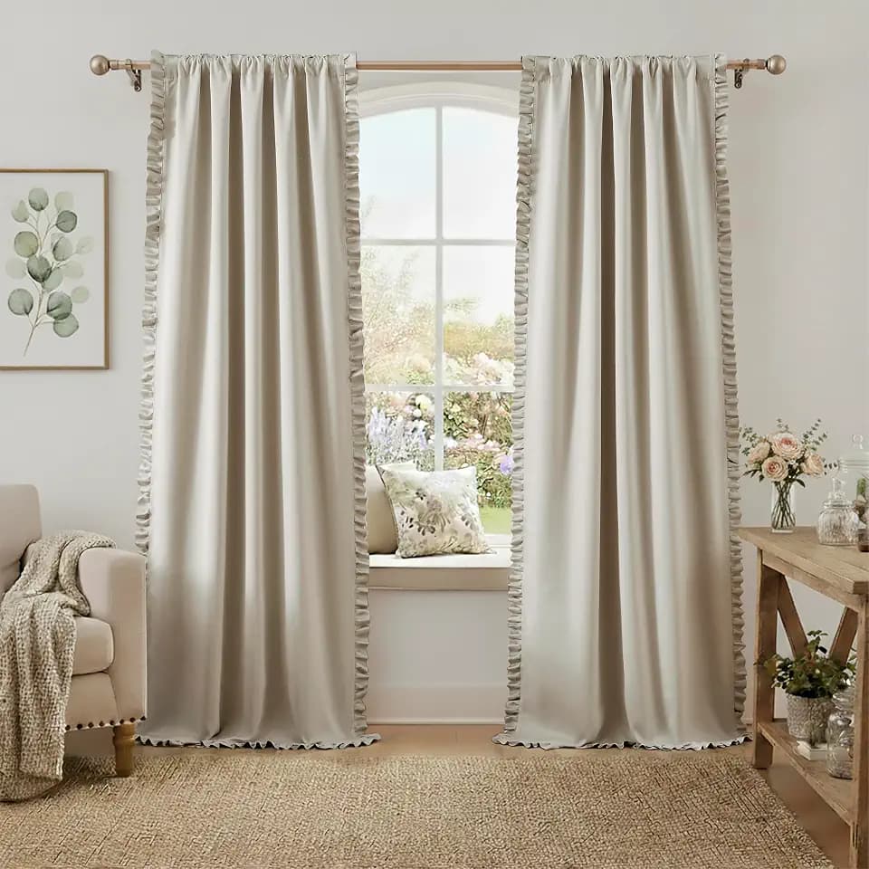 Jubilantex Beige 80% Blackout Ruffle Curtains 40" Wx90 L 2 Panels