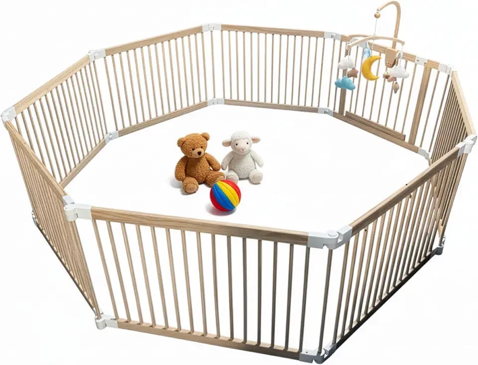 Relaxdays Laufstall Baby, Flexibles Laufgitter mit Tür, Natur