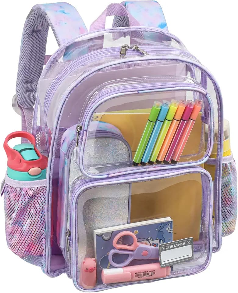 Bagseri Clear Backpack for Girls - 15 Inch School Bookbag for Kids Ages 5-7