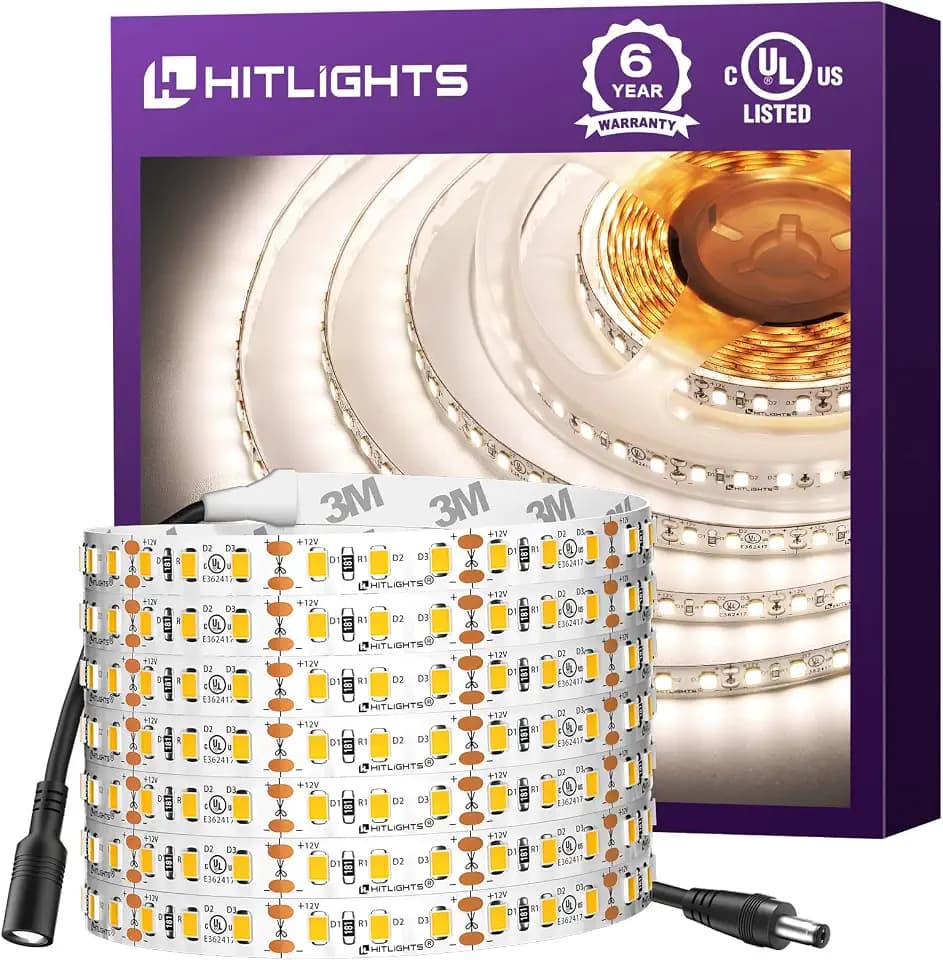 HitLights LED Strip Lights Neutral White 4000K, 12V 16.4ft, UL Listed